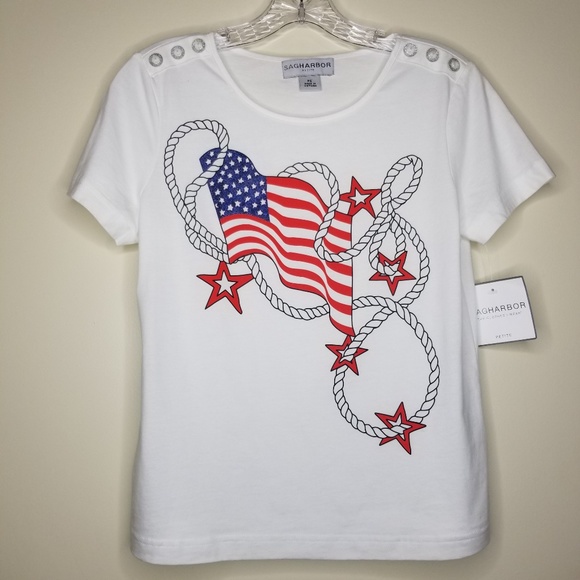 Sag Harbor Petite White Flag Robe Stars New - Picture 2 of 7